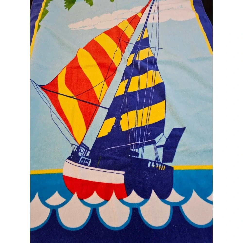 Vintage Nutex Sailboat Print Beach Towel 62x33